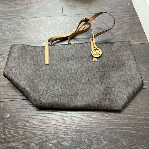 Authentic Brown Logo Michael Kors Tote Bag Purse - Picture 1 of 4